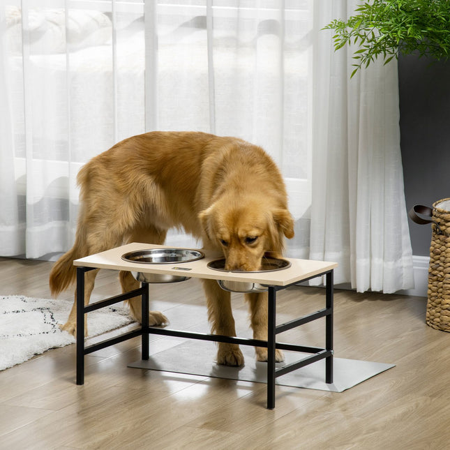 Adjustable elevated dog bowl with stainless steel stand