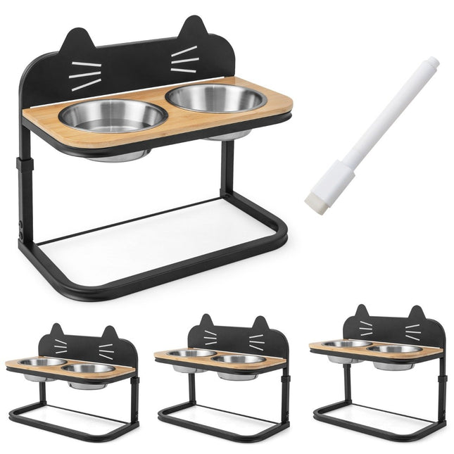 Elevated feeding station for cats & small to medium dogs 3-way height-adjustable bowl stand