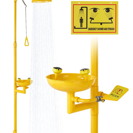 Emergency Shower Eyewash Station, 304 Stainless, Floor-Mount