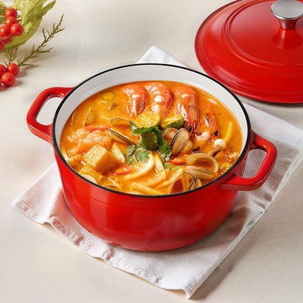 Enameled Cast Iron Dutch Oven 6 Qt with Lid, Red