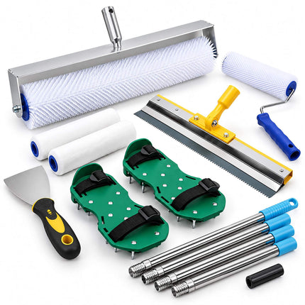 Epoxy Floor Coating Tool Set, 6 Pieces, Spiked Rollers, Squeegee, Spiked Shoes