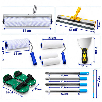 Epoxy Floor Coating Tool Set, 6 Pieces, Spiked Rollers, Squeegee, Spiked Shoes