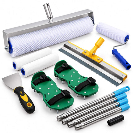 Epoxy Floor Coating Tool Set, 6 Pieces, Spiked Rollers, Squeegee, Spiked Shoes