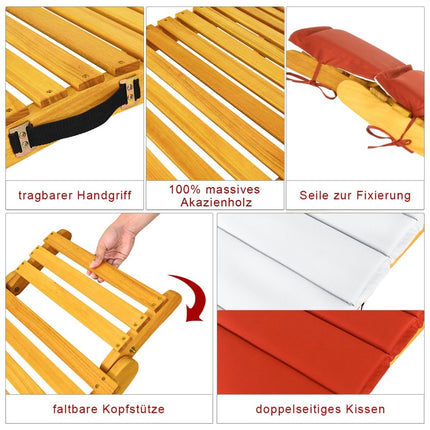 Sezlong ergonomic din lemn de salcam cu perna, pliabil