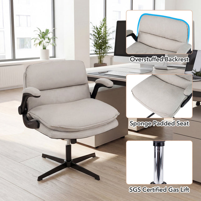 Scaun de birou ergonomic bej cu brațe rabatabile și pivotant