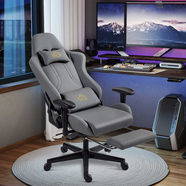 Scaun de gaming ergonomic, cotiere 3D, reglabil, gri