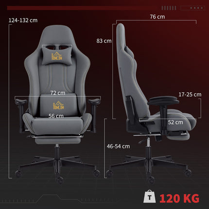 Scaun de gaming ergonomic, cotiere 3D, reglabil, gri