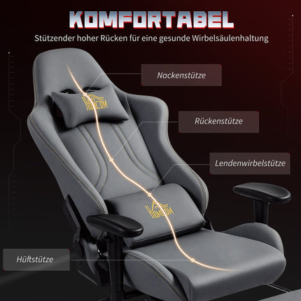 Scaun de gaming ergonomic, cotiere 3D, reglabil, gri