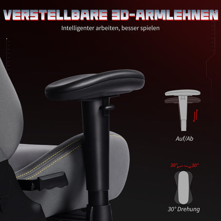 Scaun de gaming ergonomic, cotiere 3D, reglabil, gri