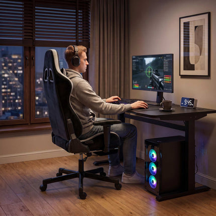 Ergonomic Gaming Chair with Heated Massage Lumbar Cushion, 3D Armrests, Black