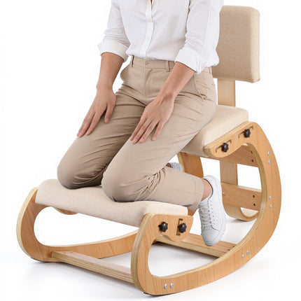 Ergonomic Kneeling Chair – Adjustable Height, Backrest, Wood Frame