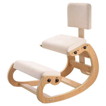 Ergonomic Kneeling Chair – Adjustable Height, Backrest, Wood Frame