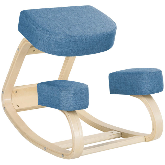Scaun ergonomic pentru genunchi, lemn de mesteacăn, capacitate 120 kg, albastru
