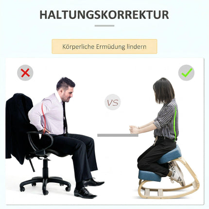 Scaun ergonomic pentru genunchi, lemn de mesteacăn, capacitate 120 kg, albastru