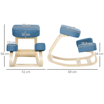 Scaun ergonomic pentru genunchi, lemn de mesteacăn, capacitate 120 kg, albastru