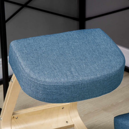 Scaun ergonomic pentru genunchi, lemn de mesteacăn, capacitate 120 kg, albastru