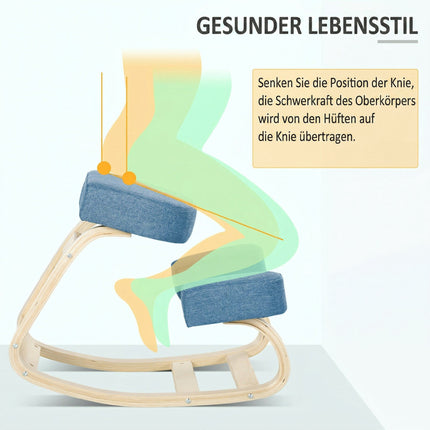 Scaun ergonomic pentru genunchi, lemn de mesteacăn, capacitate 120 kg, albastru
