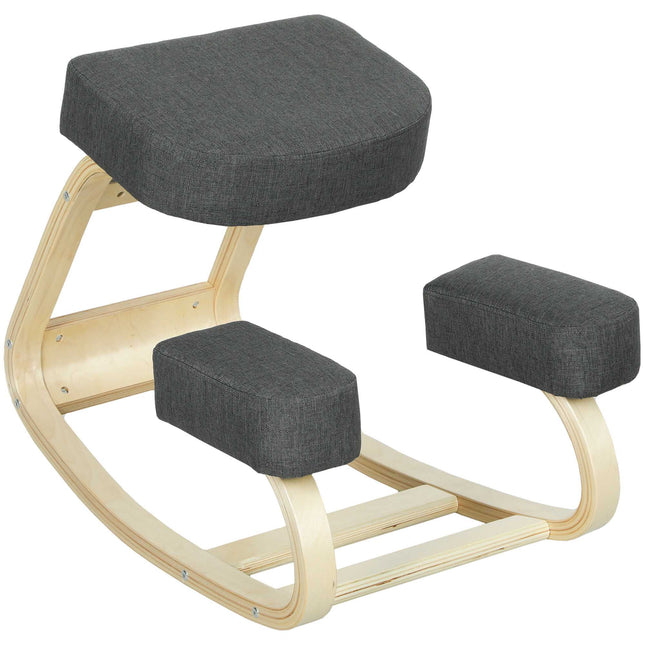 Scaun ergonomic pentru genunchi, lemn de mesteacăn, capacitate 120 kg, gri închis