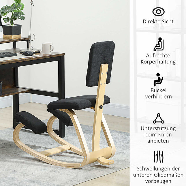 Scaun ergonomic pentru genunchi, lemn de mesteacăn, negru, pentru uz casnic și la birou