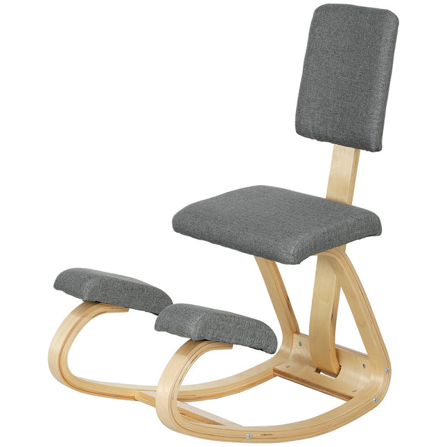Scaun ergonomic pentru genunchi, lemn de mesteacan, gri, acasă și birou