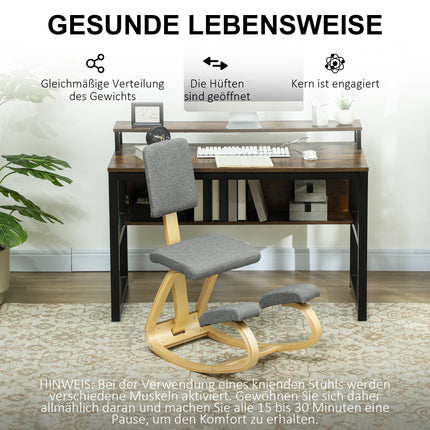Ergonomic Kneeling Chair, Birch Wood, Gray, Home & Office