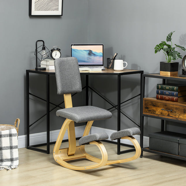 Scaun ergonomic pentru genunchi, lemn de mesteacan, gri, acasă și birou