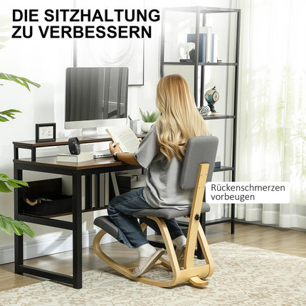 Ergonomic Kneeling Chair, Birch Wood, Gray, Home & Office