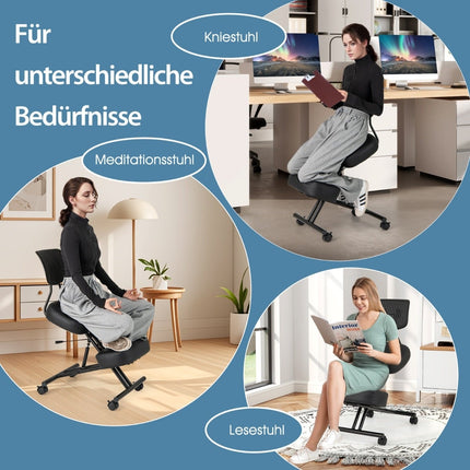 Scaun ergonomic pentru genunchi cu înălțime și spătar reglabile