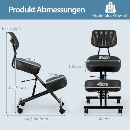 Scaun ergonomic pentru genunchi cu înălțime și spătar reglabile
