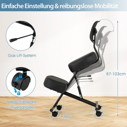 Scaun ergonomic pentru genunchi cu înălțime și spătar reglabile