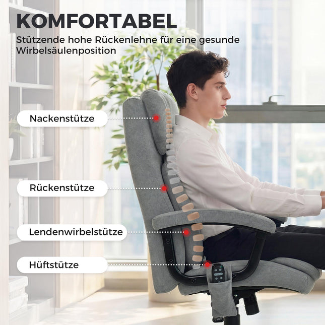 Scaun de birou ergonomic cu masaj și spătar înalt, catifea gri