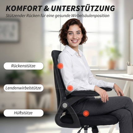 Ergonomic Mesh Office Chair with Flip-Up Armrests, Lumbar Support, Black