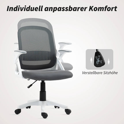 Scaun de birou ergonomic din plasă cu brațe pliabile, gri