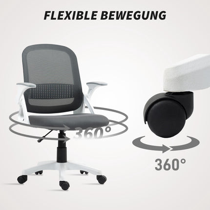 Scaun de birou ergonomic din plasă cu brațe pliabile, gri