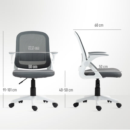 Scaun de birou ergonomic din plasă cu brațe pliabile, gri
