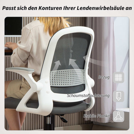 Scaun de birou ergonomic din plasă cu brațe pliabile, gri