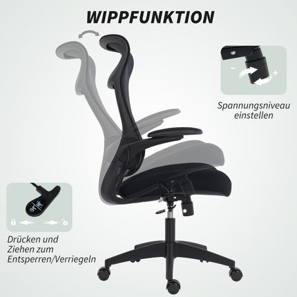 Scaun de birou ergonomic, cotiere 3D, spate din plasă, negru