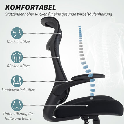 Scaun de birou ergonomic, cotiere 3D, spate din plasă, negru
