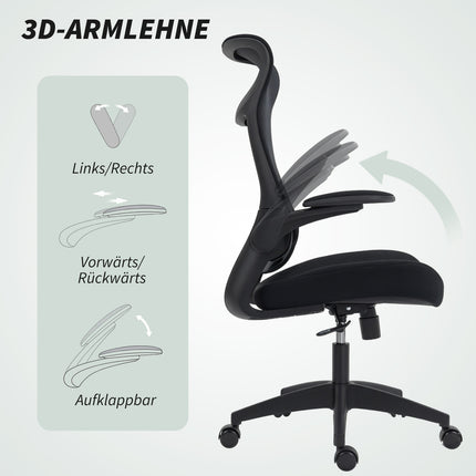 Scaun de birou ergonomic, cotiere 3D, spate din plasă, negru