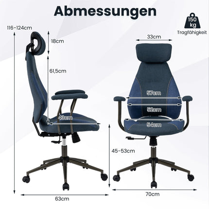 Scaun de birou ergonomic, tetieră reglabilă, in albastru