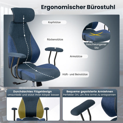 Scaun de birou ergonomic, tetieră reglabilă, in albastru