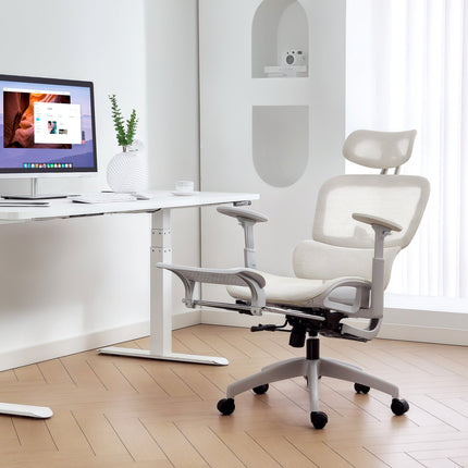 Scaun de birou ergonomic, plasă reglabilă, cotiere, bej