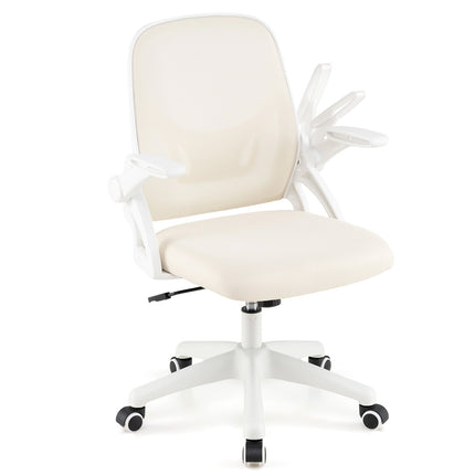 Scaun de birou ergonomic, bej, brațe pliabile, suport lombar