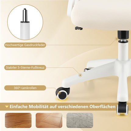 Scaun de birou ergonomic, bej, brațe pliabile, suport lombar