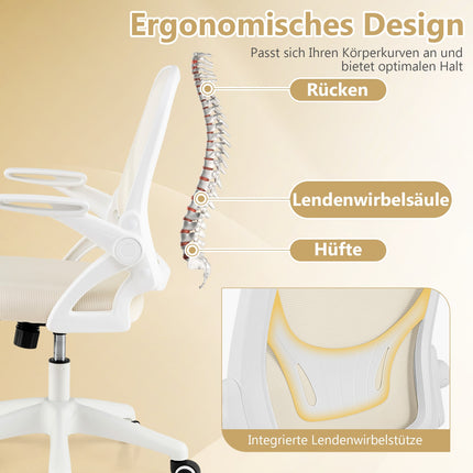 Scaun de birou ergonomic, bej, brațe pliabile, suport lombar