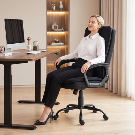 Scaun de birou ergonomic, material textil negru, înălțime reglabilă, căptușit