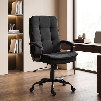 Scaun de birou ergonomic, material textil negru, înălțime reglabilă, căptușit