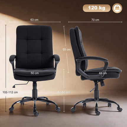 Scaun de birou ergonomic, material textil negru, înălțime reglabilă, căptușit