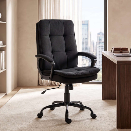 Scaun de birou ergonomic, material textil negru, înălțime reglabilă, căptușit