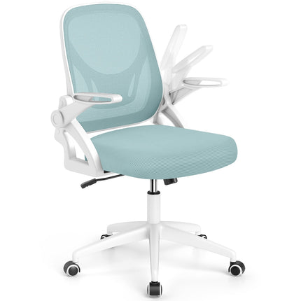 Scaun de birou ergonomic, albastru – brațe pliabile, funcție de balansare
